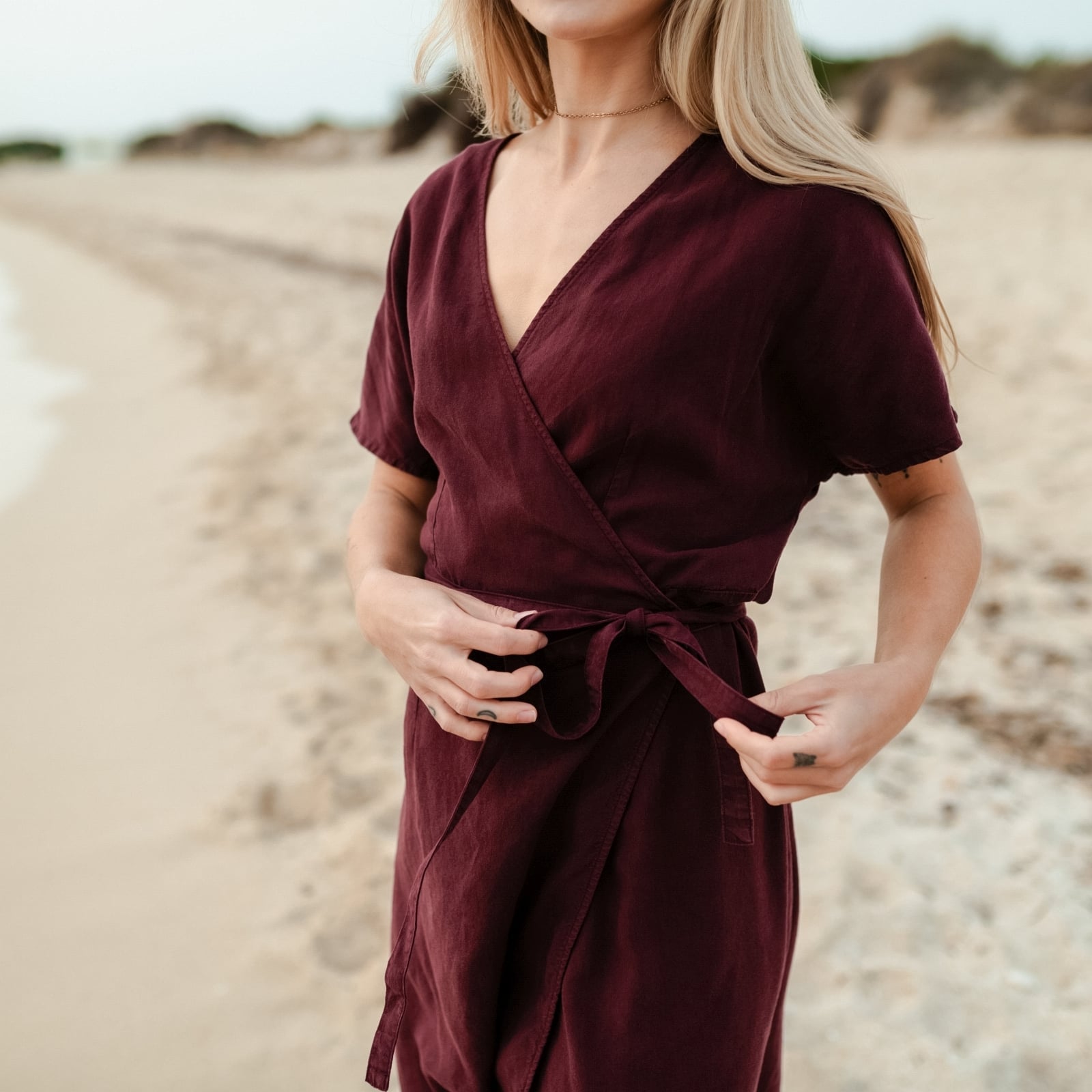 Robe Ville JARLO En Tencel Bordeaux - Haut Plumetis Noir - Taille UK14/42Fr - Occasion Très Bon état