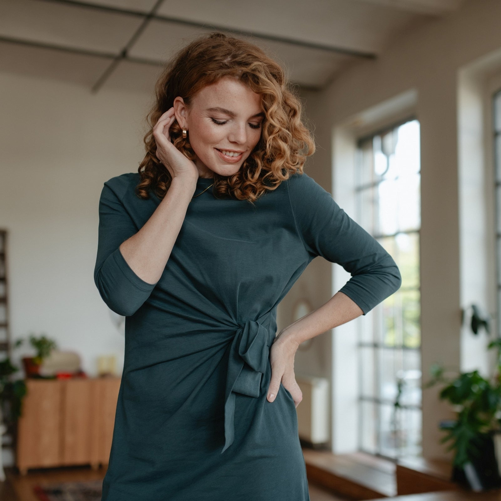 Langarm Jersey Kleid Greta Dunkelgrün