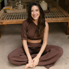 Asymmetrisches Musselin Crop Top Siv