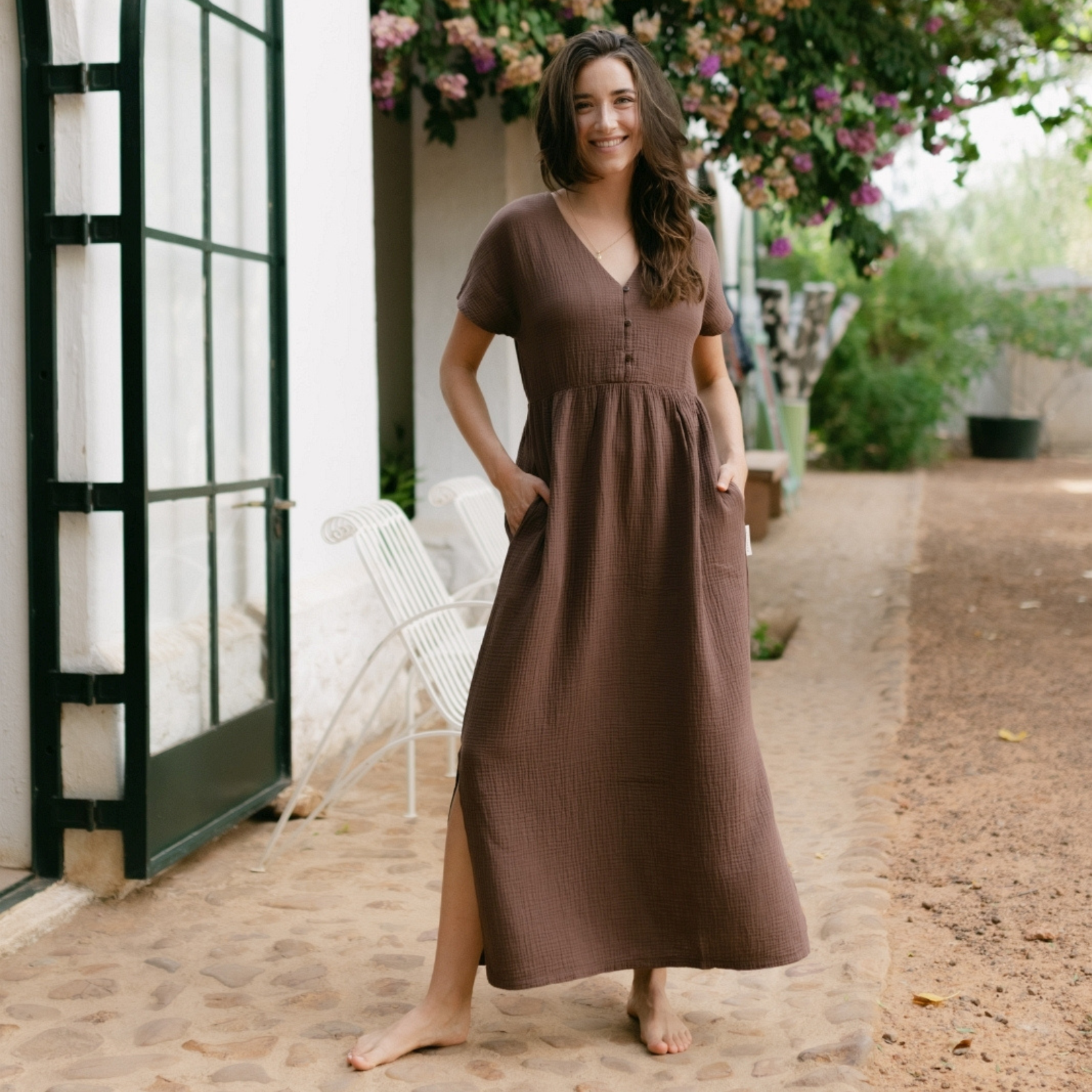 muslin cloth dress Skyward Long wrapping her in gentle texture and effortless charm Marina Rinaldi | Woman -