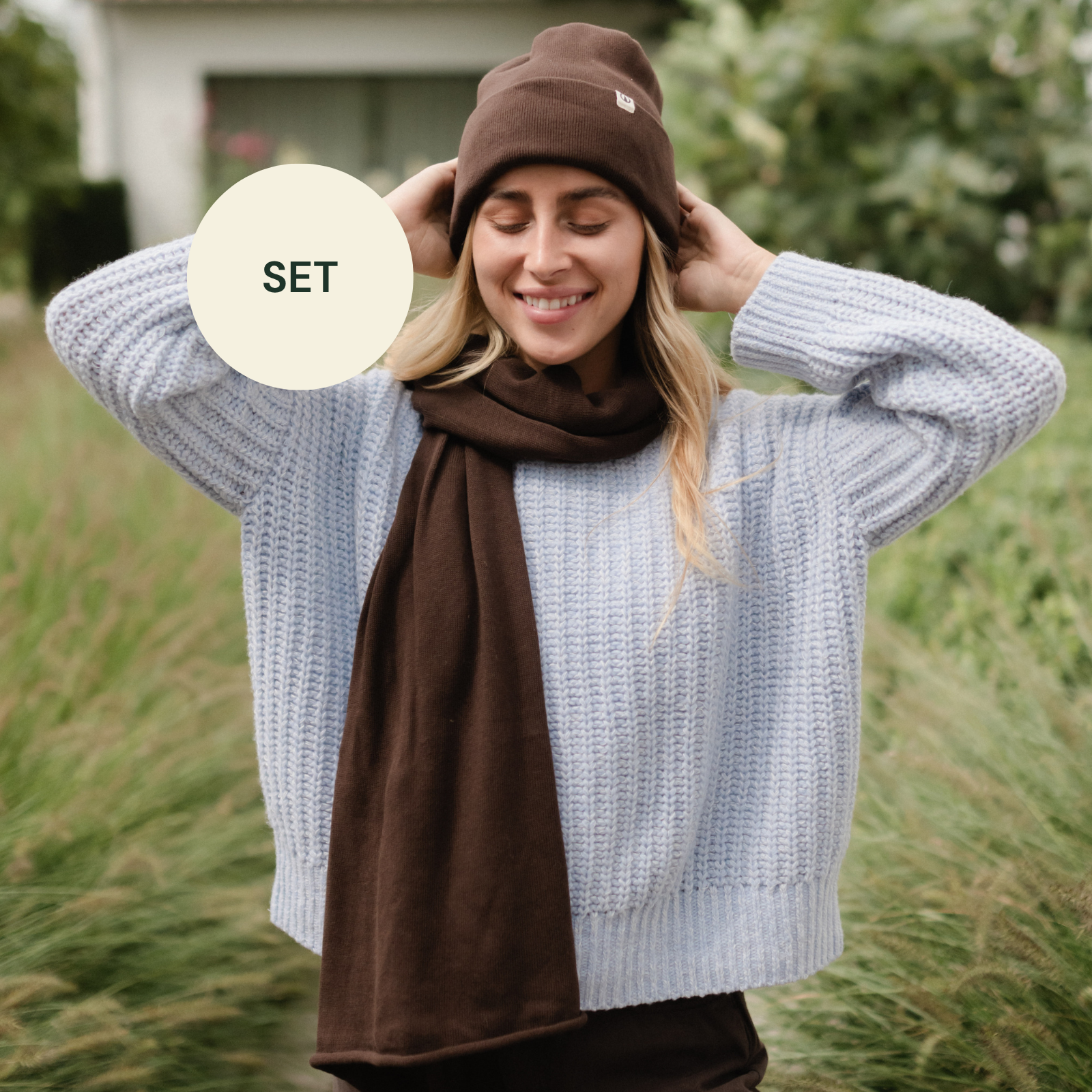 Set: Feinstrick Schal + Strickmütze