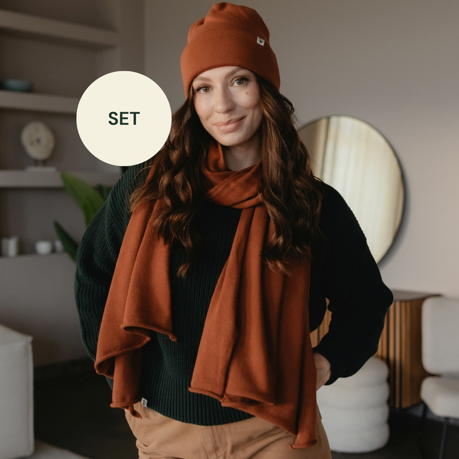 Set: Feinstrick Schal + Strickmütze