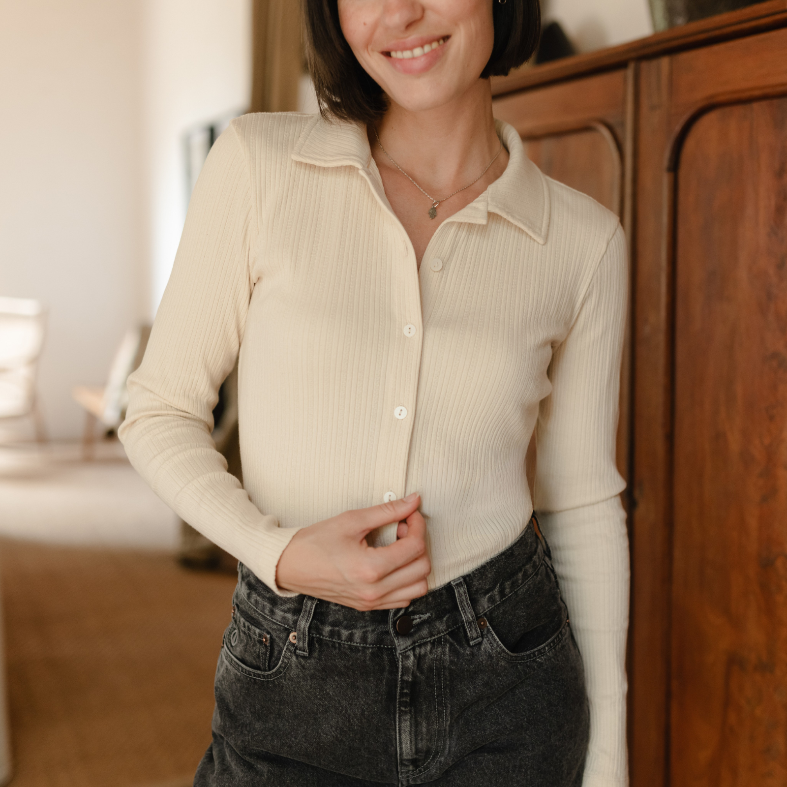 Ripp Pointelle Jersey Bluse Anne
