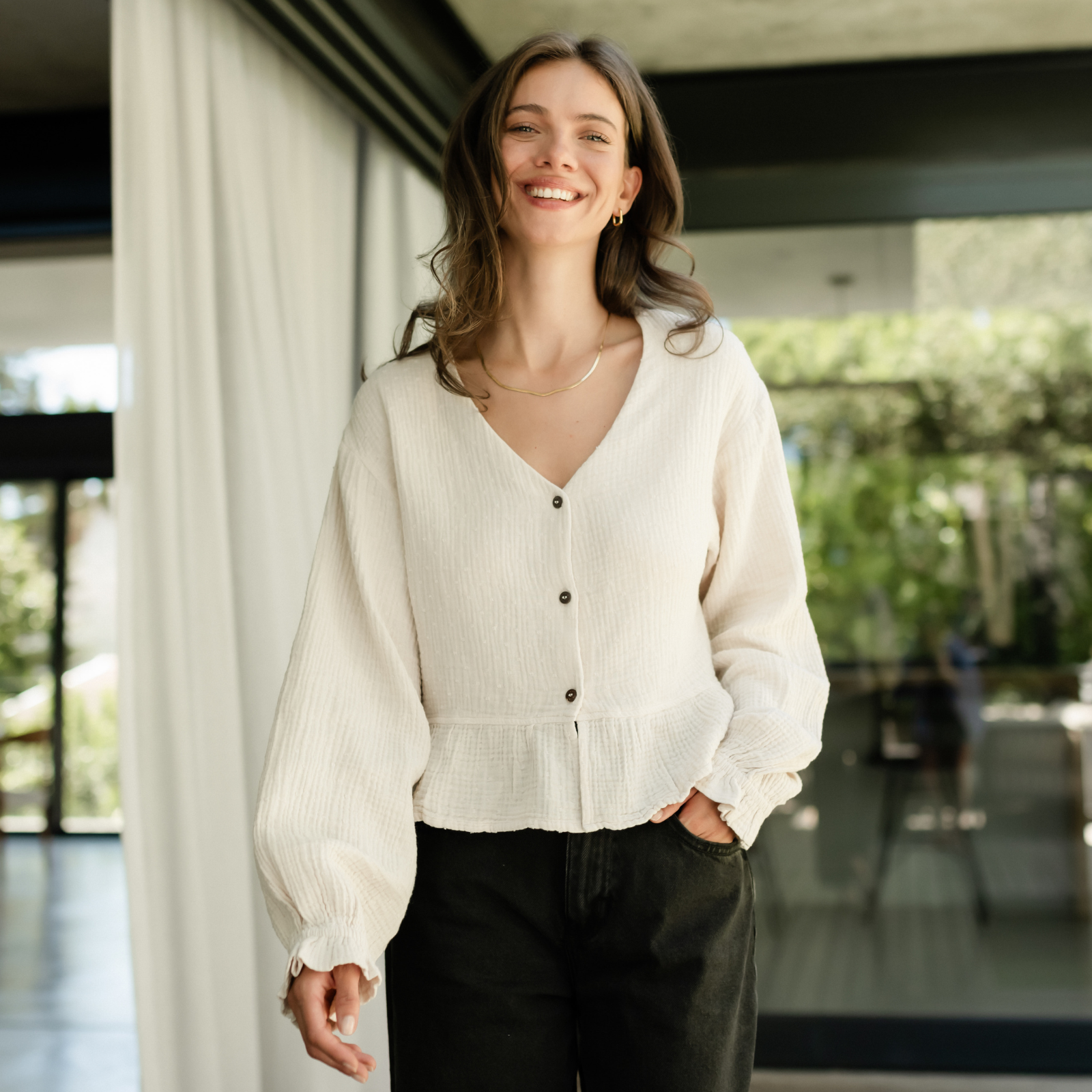 Musselin Bluse Selma mit Punkten