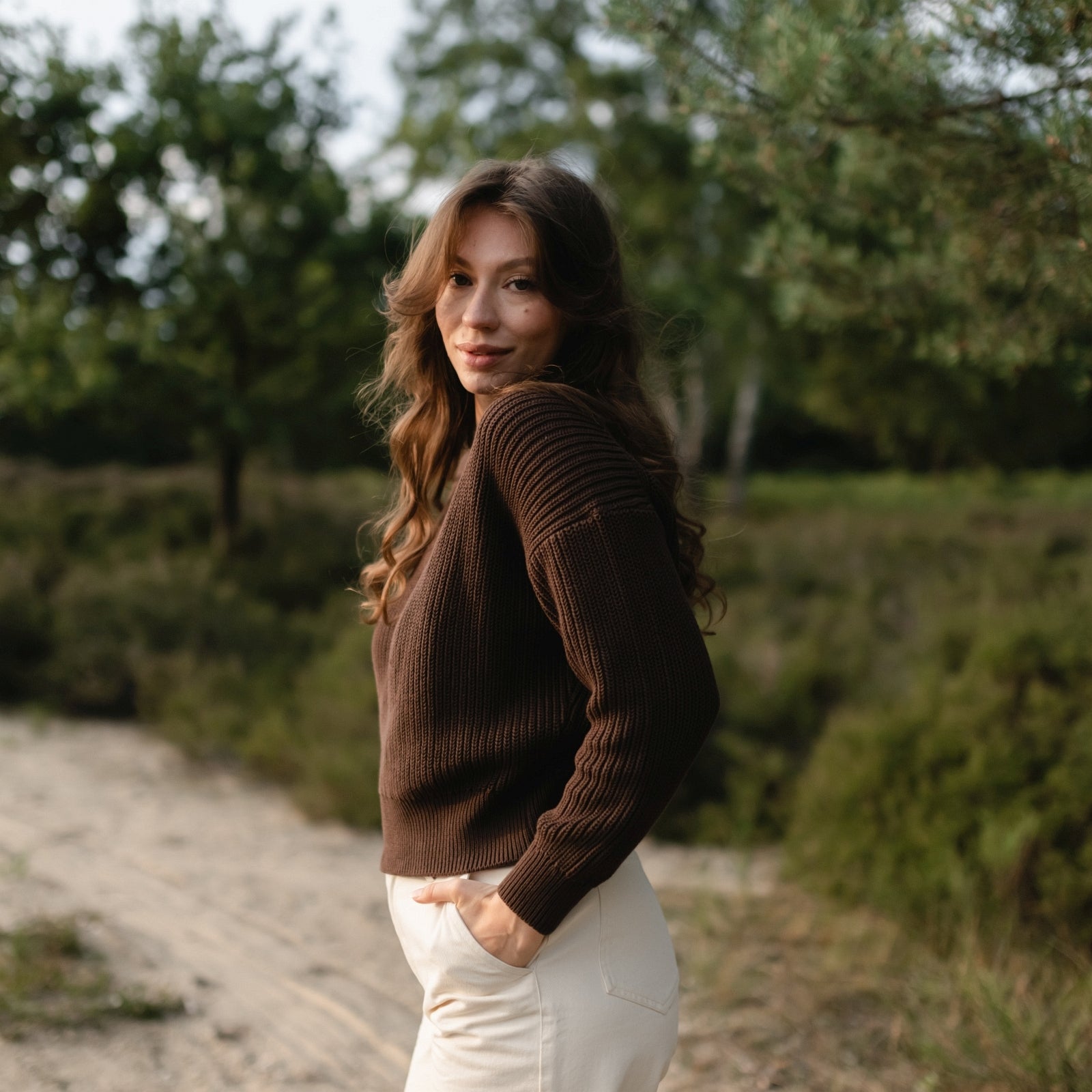 Grobstrick Pullover Mara Braun aus Bio-Baumwolle