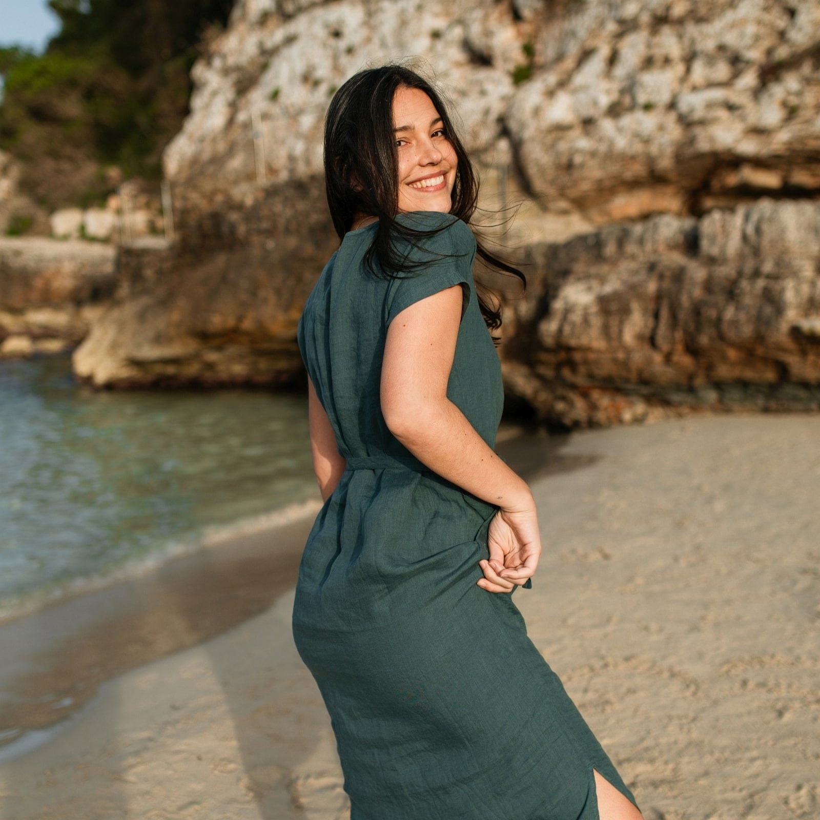 Leinen Kleid Dunkelgrün Nordlicht Elin