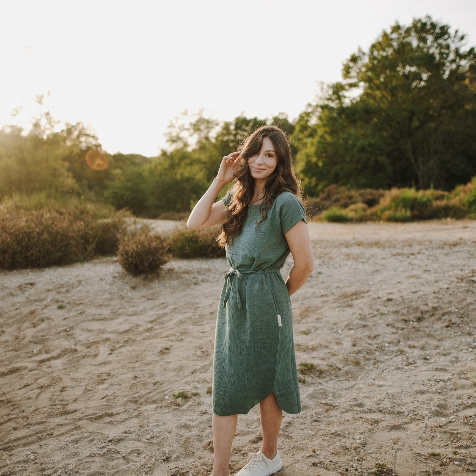 musselin kleid grün nordlicht elin bio baumwolle