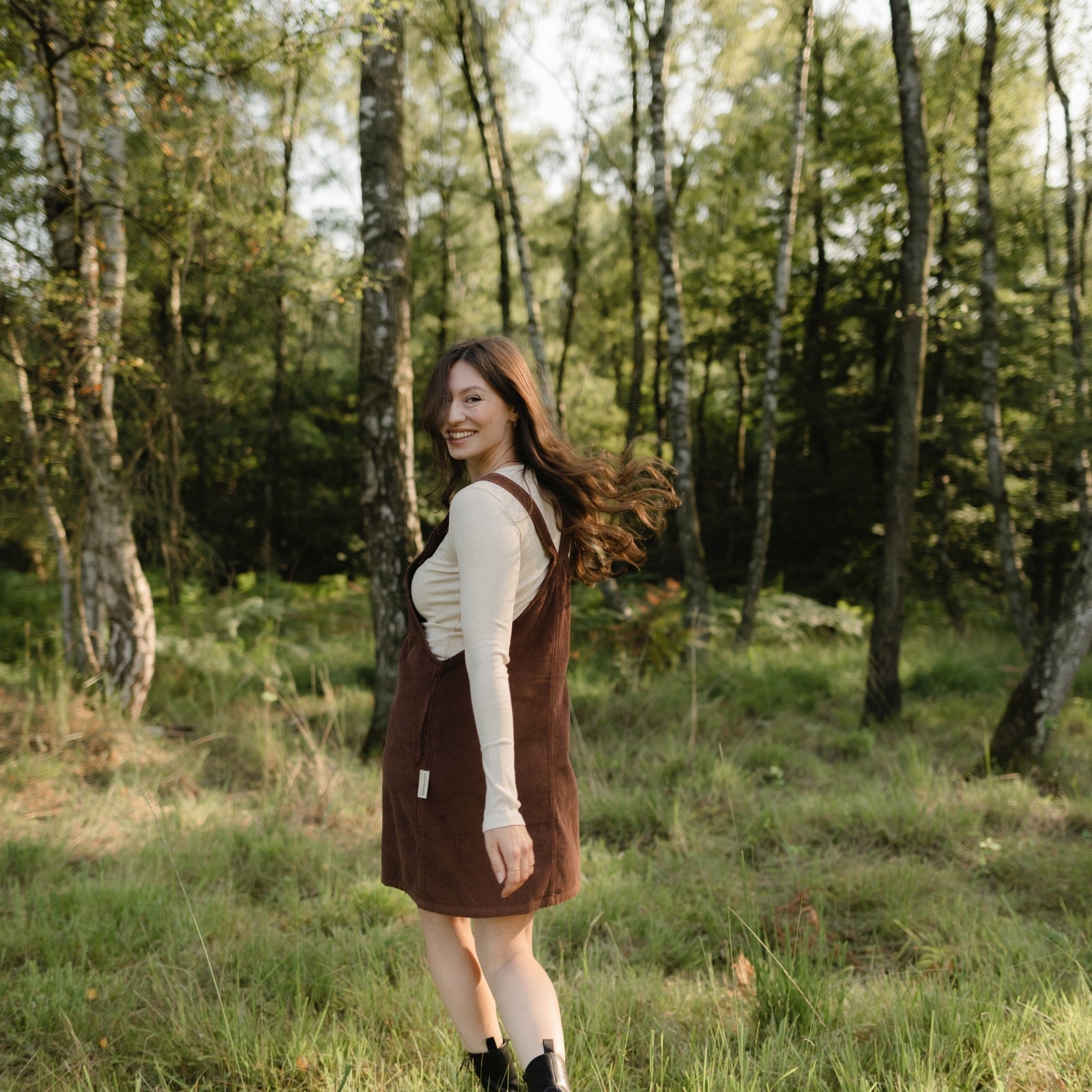 brown dungaree dress Aohooy Jumper Overall Dress for Women Cozy Corduroy Overalls Bib Dresses Adjustable Straps Pinafore Suspender Skirt with Pockets Brown,M