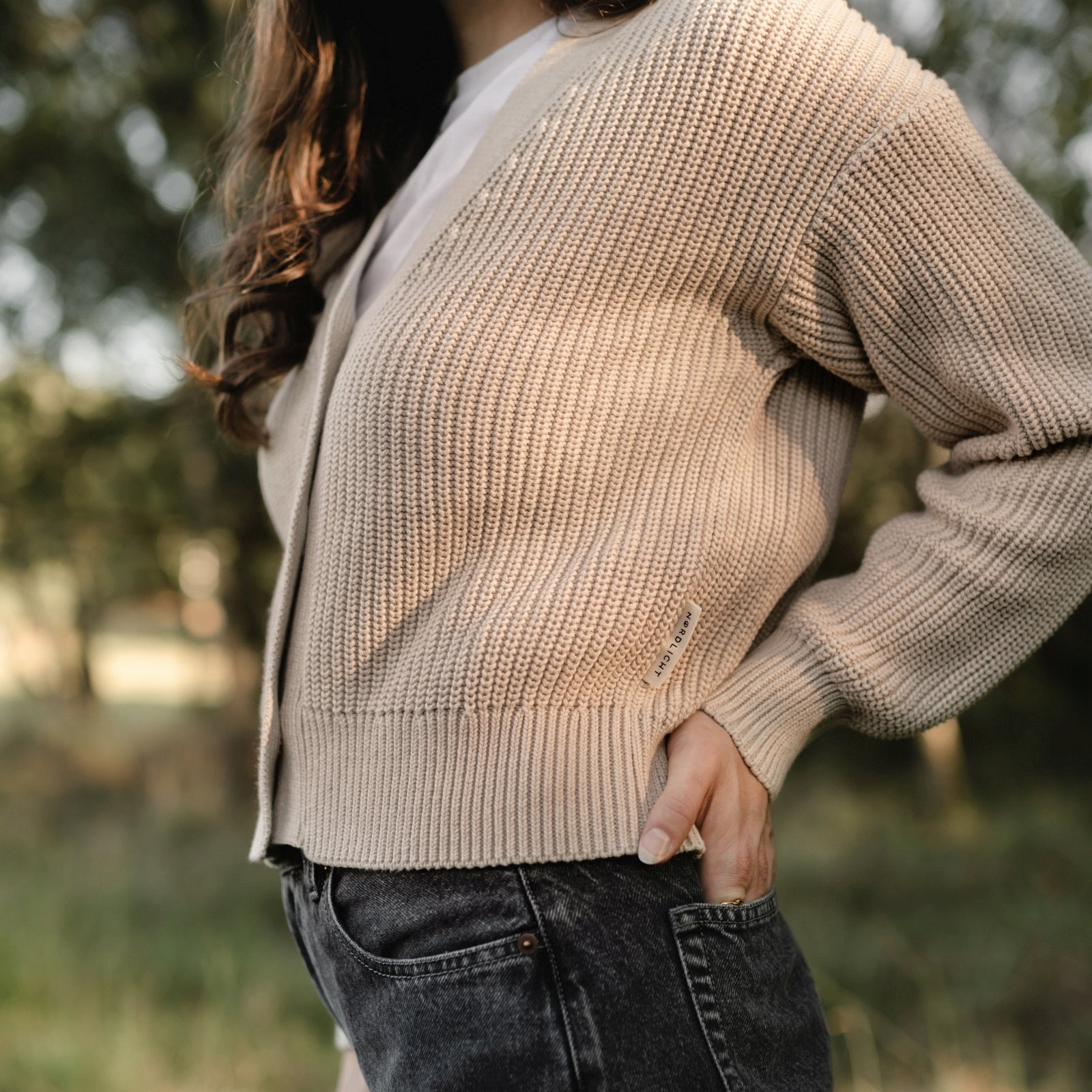 Strickjacke Damen Cardigan Sand MARLA aus Bio-Baumwolle