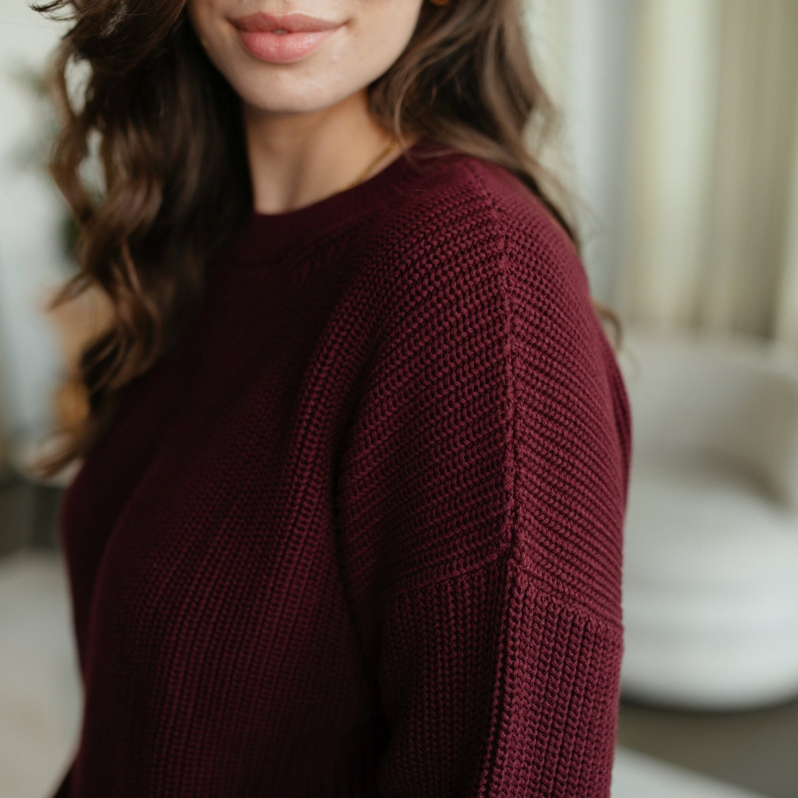 Grobstrick Pullover MARA Bordeaux Rot aus Bio-Baumwolle